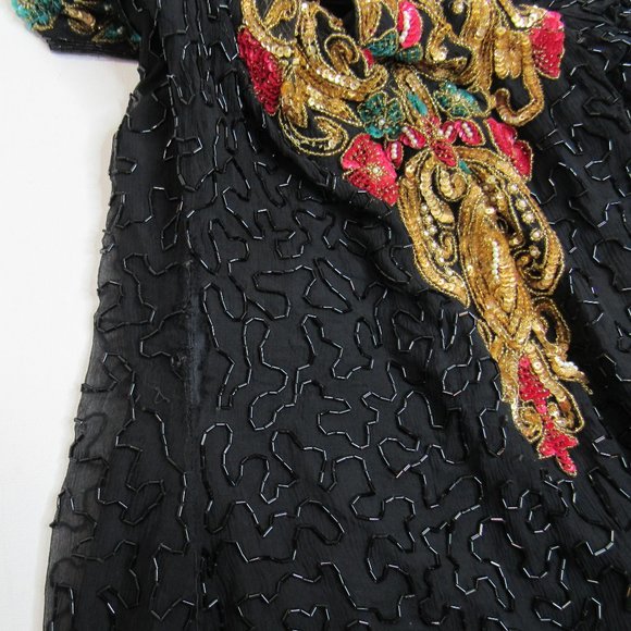 Vintage Star & Style Sequin Holiday Cocktail Trophy Dress Size L 100% Silk - Picture 9 of 9